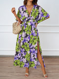Damen Voluminöses Maxikleid mit floralem Design und tiefem V-Ausschnitt R&B