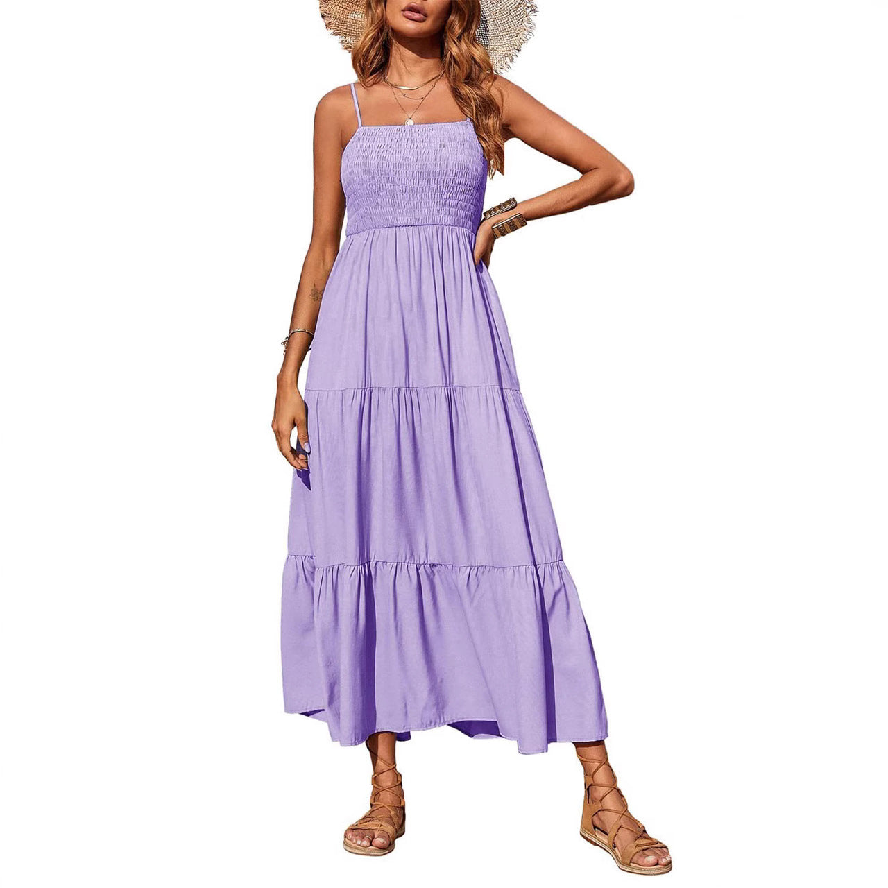 Damen Maxikleid mit verstellbaren Trägern und Rüschen R&B