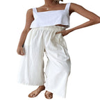 Damen luftige Palazzo-Hose mit elastischem Bund und weit geschnittenen Beinen R&B