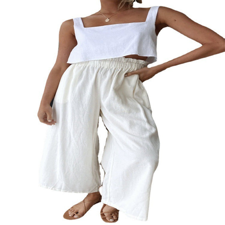 Damen luftige Palazzo-Hose mit elastischem Bund und weit geschnittenen Beinen R&B