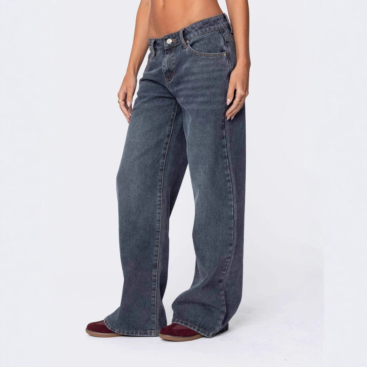 Damen Weite High-Waist Jeans mit praktischen Taschen