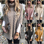 Damen nan kastiger Strickponcho mit hohem Rollkragen, Zopfstruktur und seitlichen Schlitzen R&B