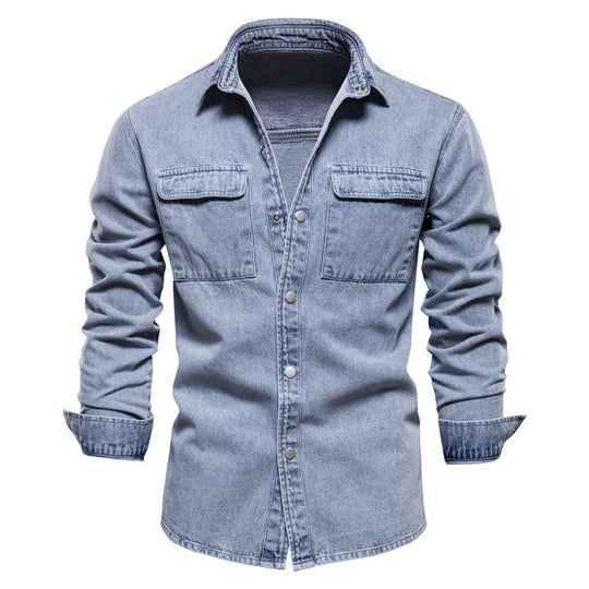 Herren nan lässiges Jeans-Overshirt mit Druckknopfleiste, aufgesetzten Brusttaschen und klassischem Hemdkragen R&B