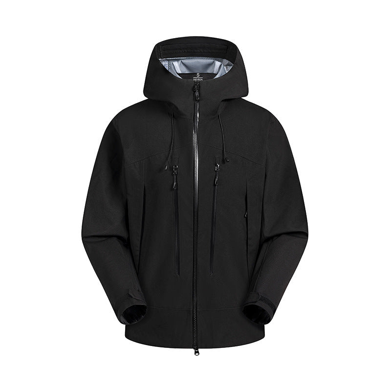 Herren wasserabweisende Funktionsjacke mit verstellbarem Kapuzensystem und mehrfachen Reißverschlusstaschen