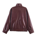 Damen Kunstlederjacke im modernen Design mit hochgeschlossenem Kragen und praktischen Taschen R&B