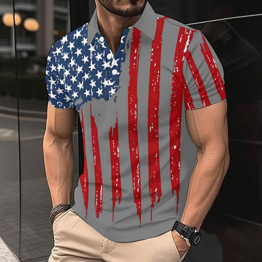 Herren Kurzarm-Polohemd mit kreativem Flaggenmotiv R&B