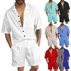 Herren Freizeit-Set mit lässigem Kurzarmhemd und elastischen Shorts R&B