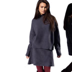 Damen kuscheliges Strickensemble mit hochgeschlossenem Design und ausgestelltem Rock R&B