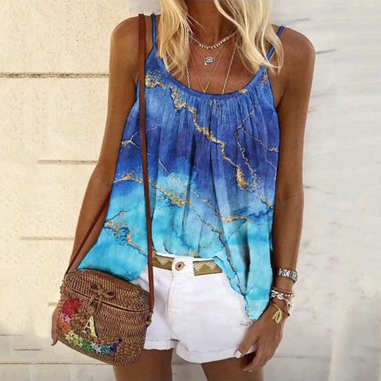 Damen Sommerliches Tanktop mit modischem Marmormuster R&B