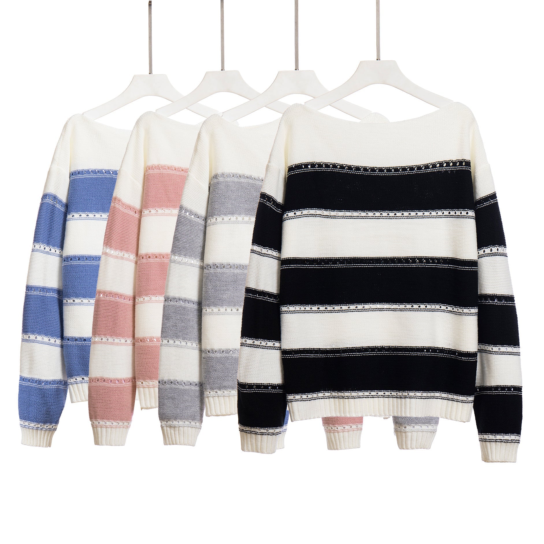 Damen Strickpullover mit dekorativen Streifen und zarten Details R&B