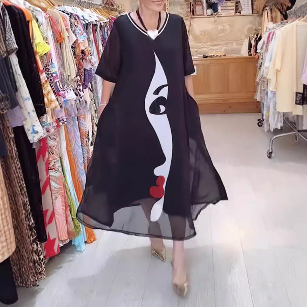Damen Kleid mit künstlerischem Druck Heidi-Mode