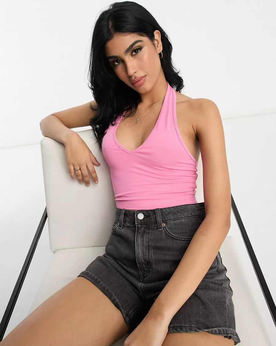 Damen modisches Cropped Top mit tiefem V-Ausschnitt R&B