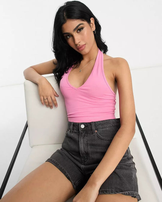 Damen modisches Cropped Top mit tiefem V-Ausschnitt R&B