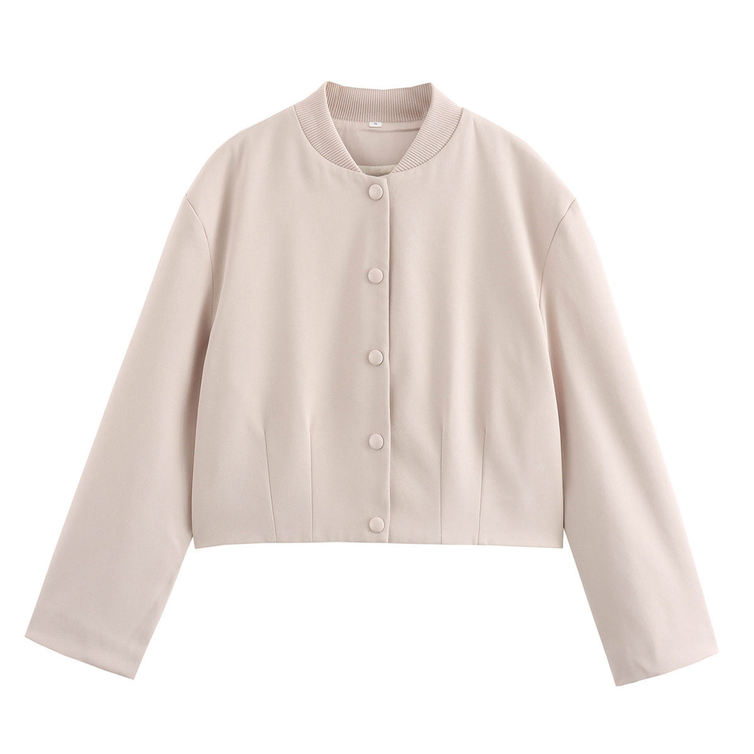 Damen modische Cropped-Jacke mit Knopfverschluss und elastischem Ausschnitt R&B