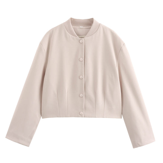 Damen modische Cropped-Jacke mit Knopfverschluss und elastischem Ausschnitt R&B