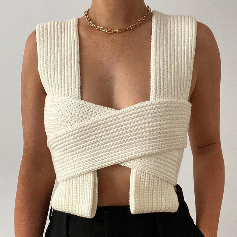 Damen gestricktes Crop-Top mit raffinierten Rückendetails R&B
