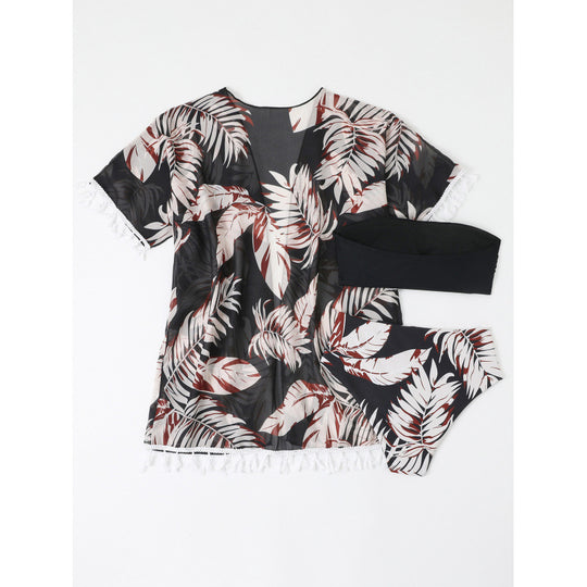 Damen Strandüberwurf mit floralem Design und verspielten Fransen R&B