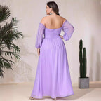 Damen Off-Shoulder Maxikleid mit hohem Schlitz und Rüschendetails R&B