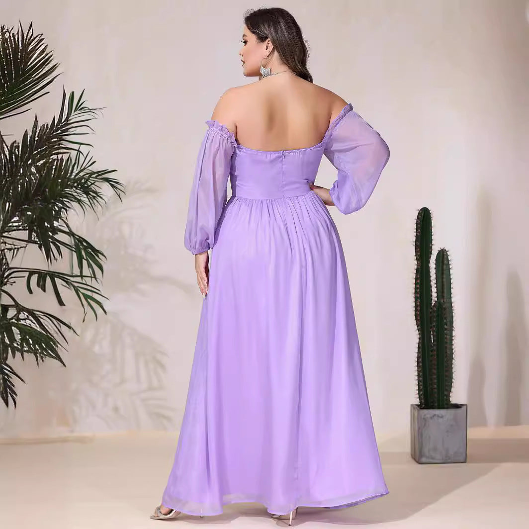 Damen Off-Shoulder Maxikleid mit hohem Schlitz und Rüschendetails R&B