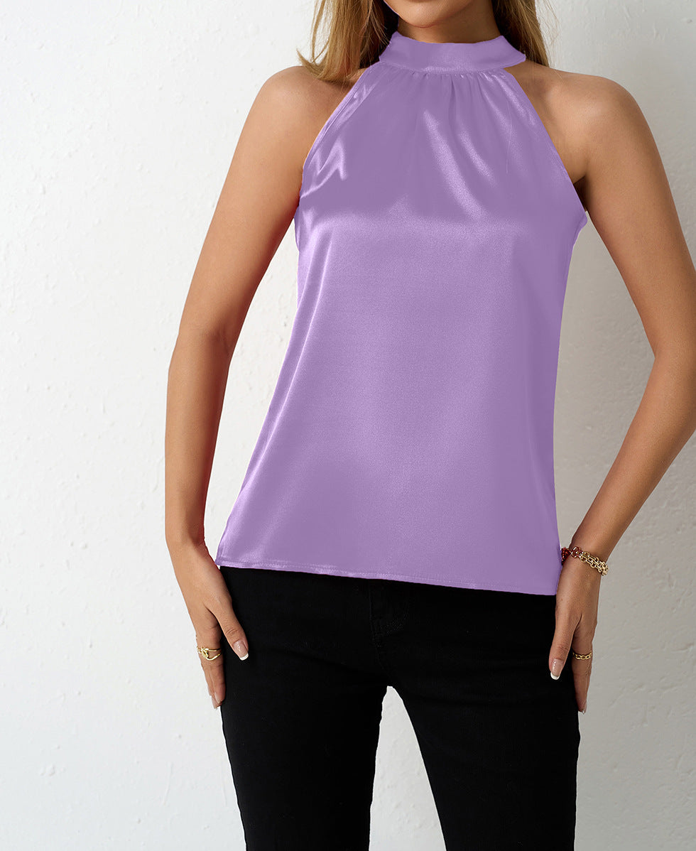 Damen Satin-Hochkragenoberteil mit elegantem Schnitt R&B