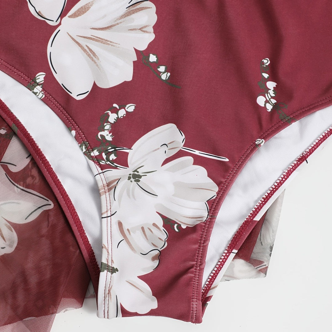 Damen Strandkleid mit floralem Überwurf R&B