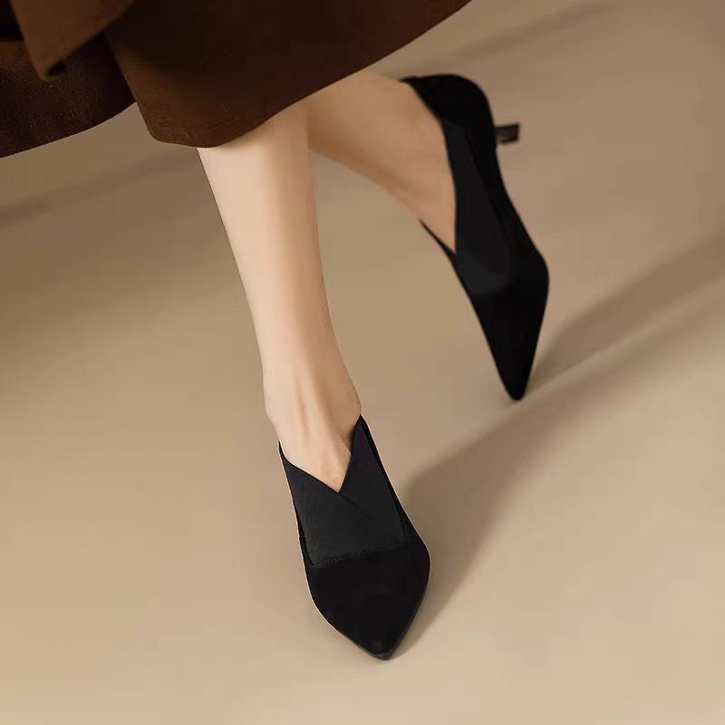 Damen Elegante spitze Pumps mit modischem V-Ausschnitt und weicher Veloursoberfläche R&B