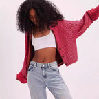 Damen lässige Strickjacke mit dekorativem Knopfverschluss und voluminösen Ärmeln R&B