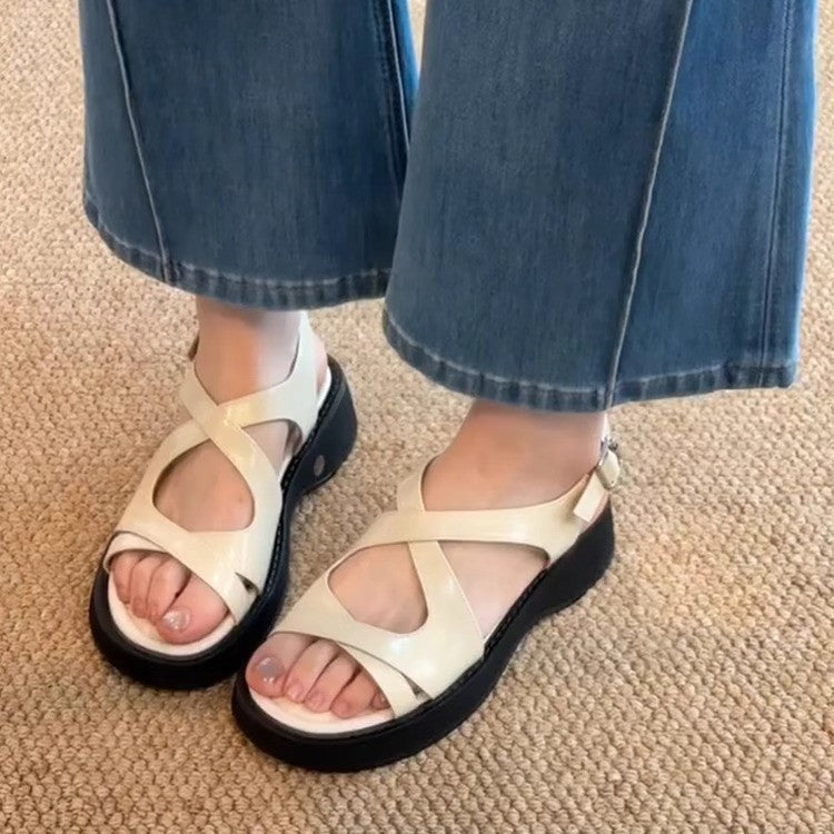Damen Plateau-Sandalen mit modischem Schnallenverschluss und komfortabler Dämpfung R&B