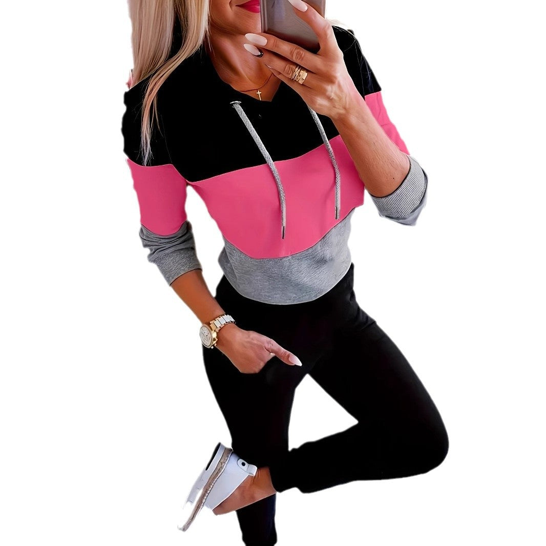 Damen modischer Freizeitpullover mit Kapuze und Farbblockdesign R&B