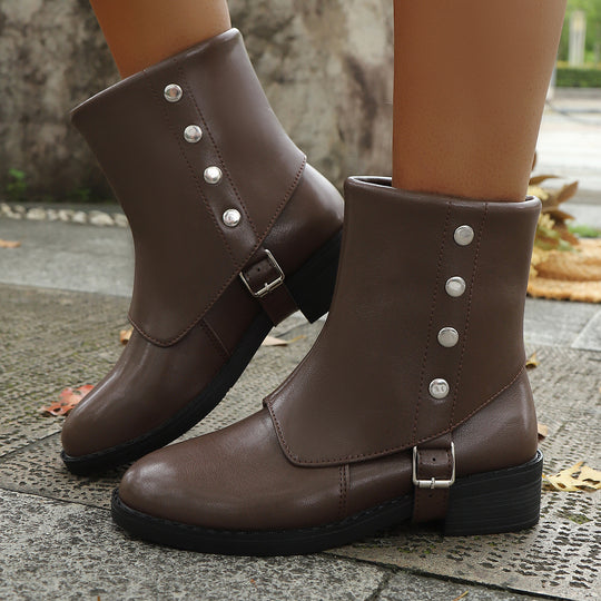 Damen Modische Ankle Boots mit praktischer Druckknopfverzierung und weichem Innenfutter R&B