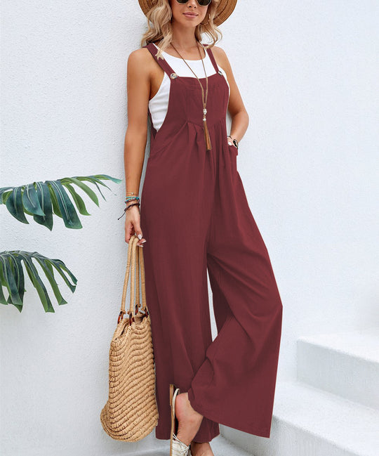 Damen trendiger Jumpsuit mit weitem Bein und verstellbaren Trägern R&B