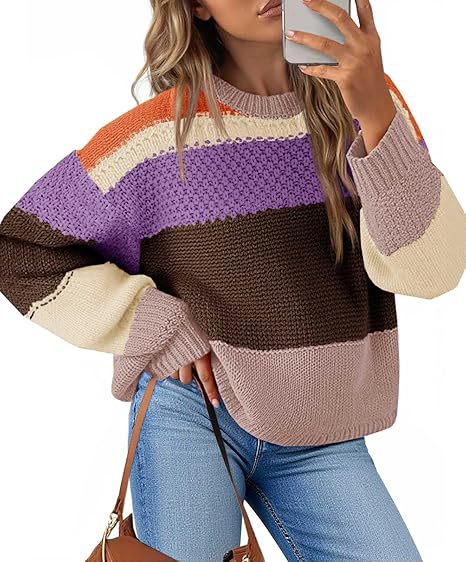 Damen Grobstrickpullover mit Farbblockdesign und oversized Schnitt R&B