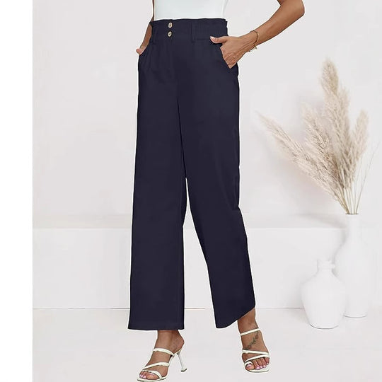 Damen Bequeme Weit geschnittene Hose mit elastischem Bund und Knopfdetails R&B