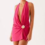 Damen Wickelkleid mit tiefem Ausschnitt und Dekor-Waschtasche R&B