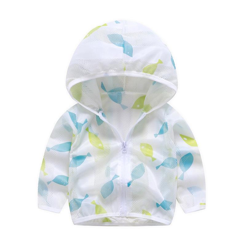 Unisex nan atmungsaktive Netz Kapuzen-Sonnenjacke für Säuglinge mit Reißverschluss und verspieltem Elefantenmotiv R&B
