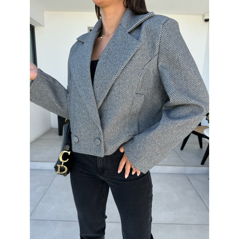 Damen Cropped Doppelreihiger Blazer R&B
