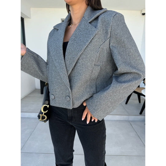 Damen Cropped Doppelreihiger Blazer R&B