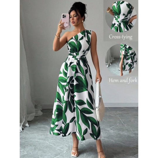 Damen Maxikleid mit asymmetrischem Schnitt und floralem Design R&B