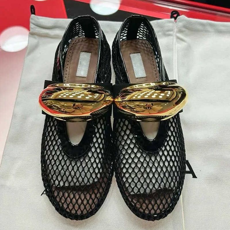 Damen edle Netz-Sandalen mit luxuriösem Goldakzent R&B