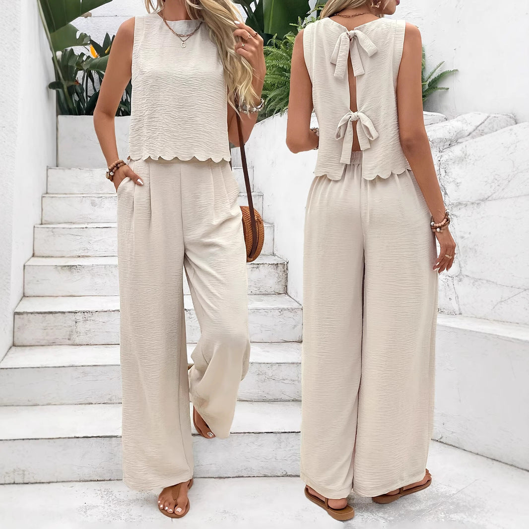 Damen Luftiges Zweiteiliges Outfit mit wellenförmigem Saum R&B