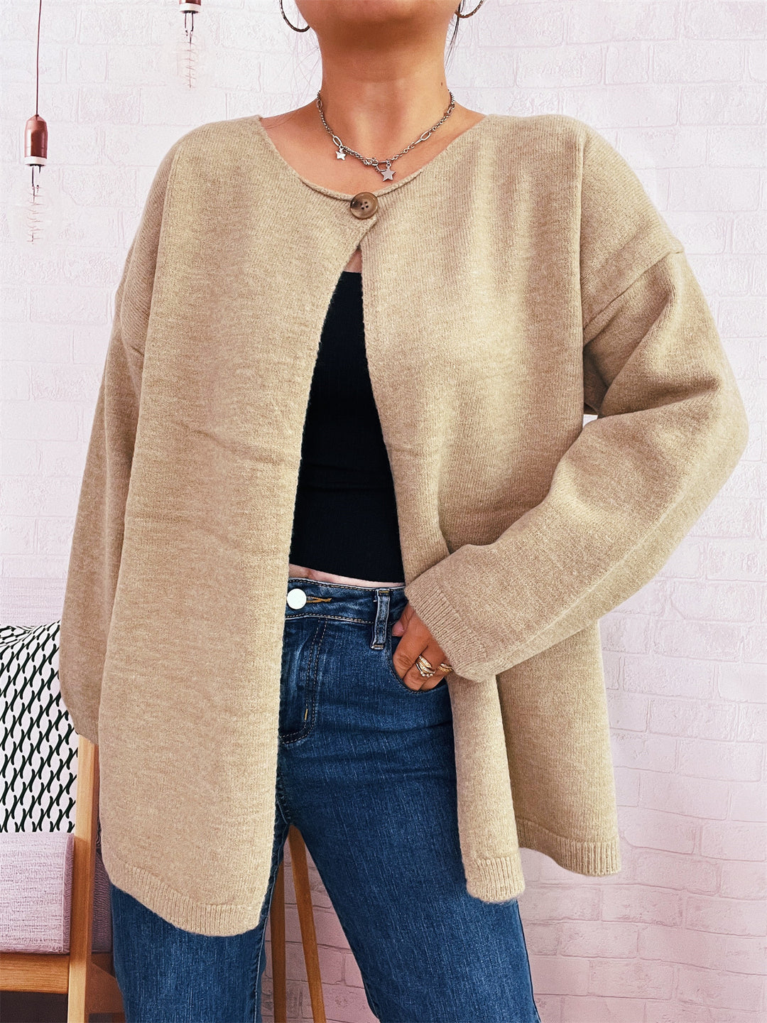 Damen lässiger Strickcardigan mit offenem Schnitt und weichen Materialien R&B