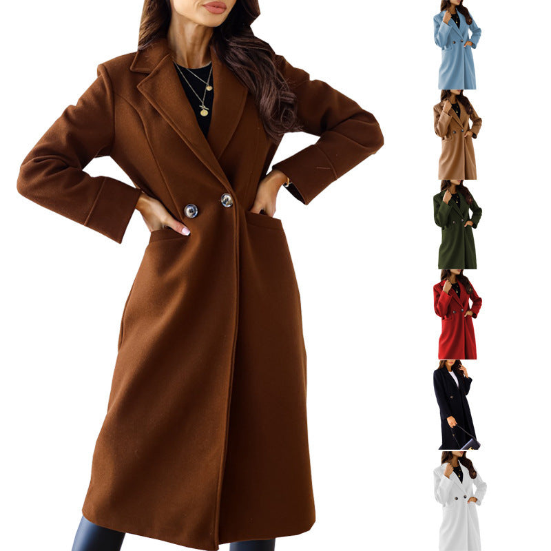 Damen Eleganter Wollmantel mit doppelter Brustknopfleiste und praktischen Taschen R&B