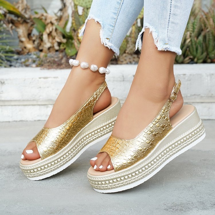 Damen Wedge-Sandaletten mit modischem Krokodesign und komfortablem Fußbett R&B