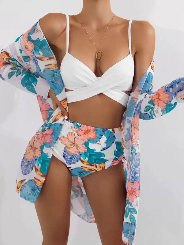 Damen Bikini Set mit fließendem floralem Kimono R&B