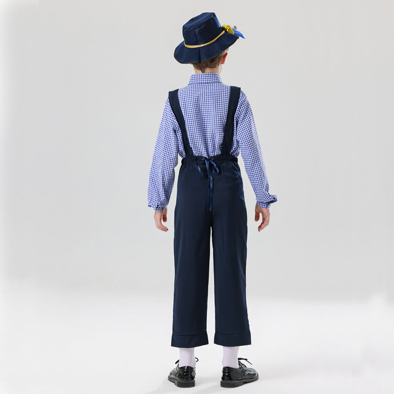 Herren nan bestickte Kindertracht Latzhose mit verstellbaren Hosenträgern und Kontrastnähten R&B