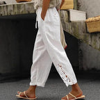 Damen luftige Leinenhose mit dekorativen Stickereien R&B