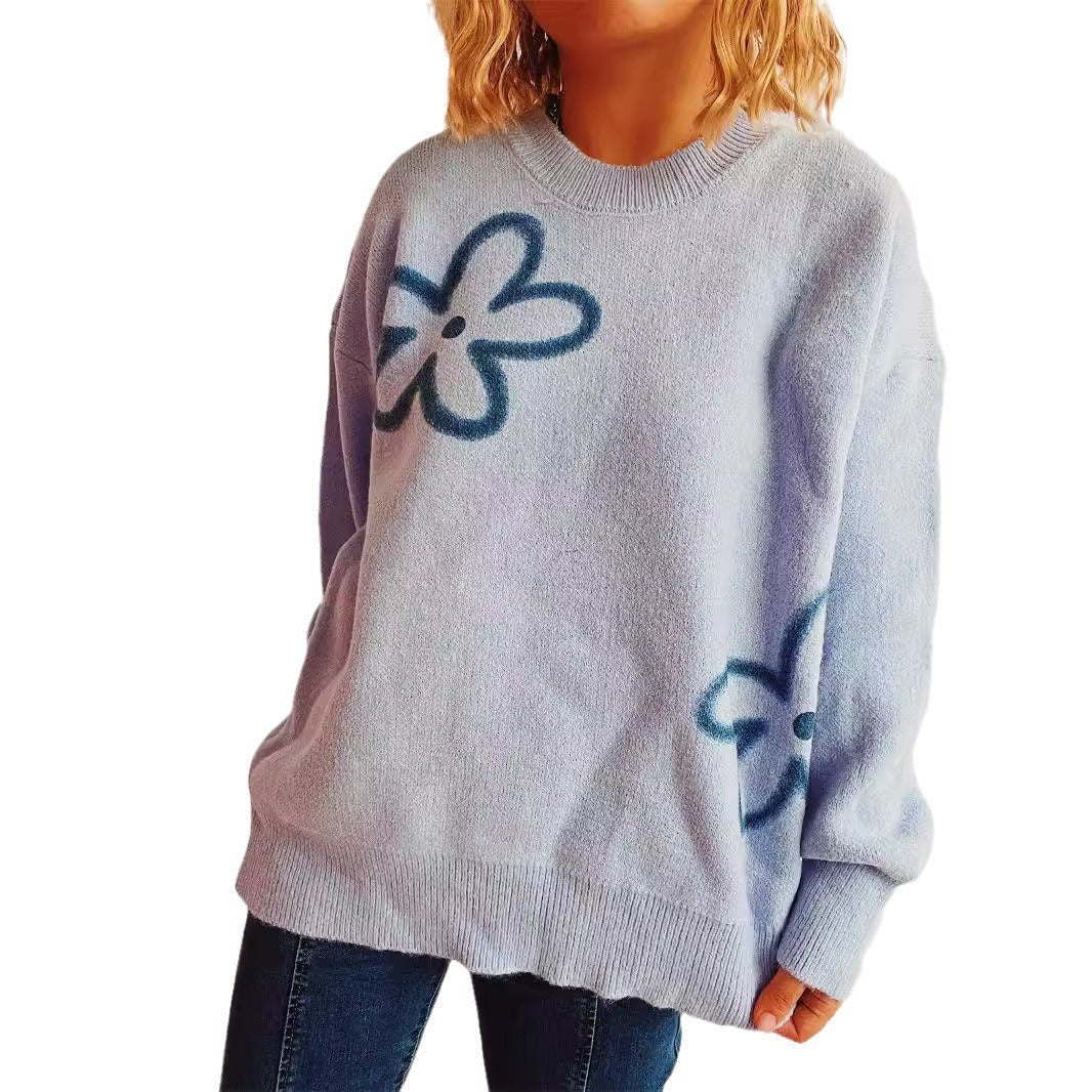 Damen Strickpullover mit floralen Akzenten und lässigem Schnitt R&B