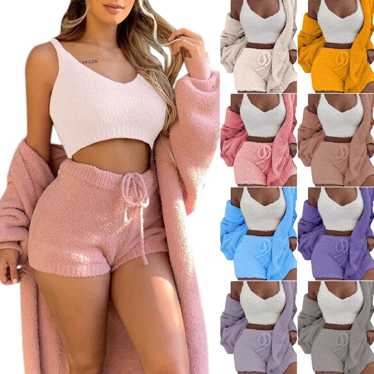 Damen kuscheliges Lounge-Set mit Cropped Top und Shorts
