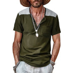 Herren Kurzarm-Henley-Shirt mit kontrastierenden Schulterdetails und praktischer Brusttasche R&B
