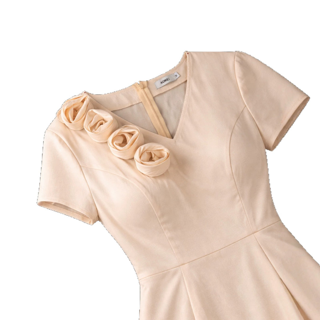 Damen figurbetontes Kleid mit Volant und Blütenapplikationen R&B